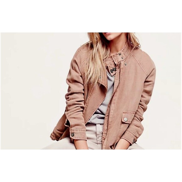 Free People Twill Slouchy Jacket Sz M - Picture 1 of 12